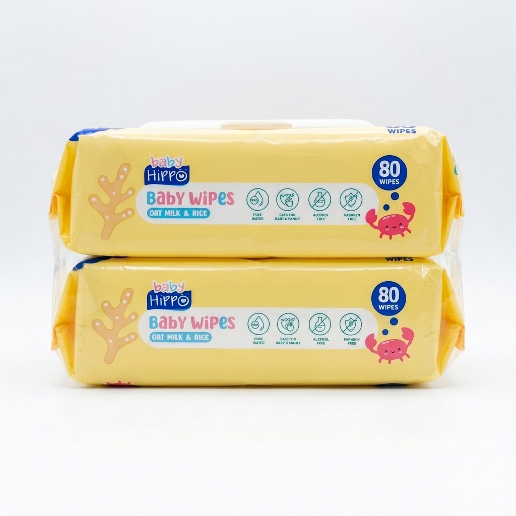 BABY HIPPO BABY WIPES 2X80S OAT MILK & RICE