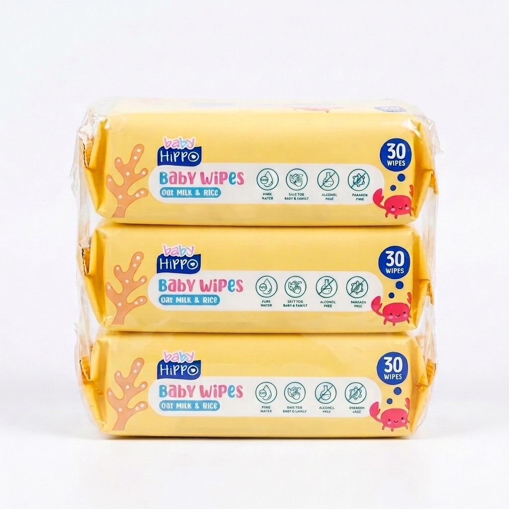 BABY HIPPO BABY WIPES 3X30S OAT MILK & RICE
