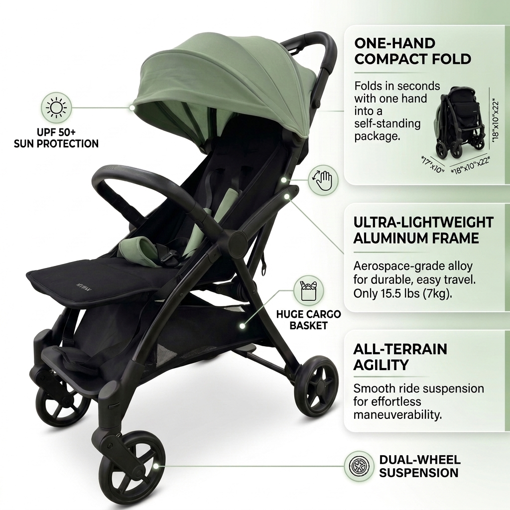 LIVIN AUTO FOLD STROLLER GK13 AVOCADO / KHAKIS