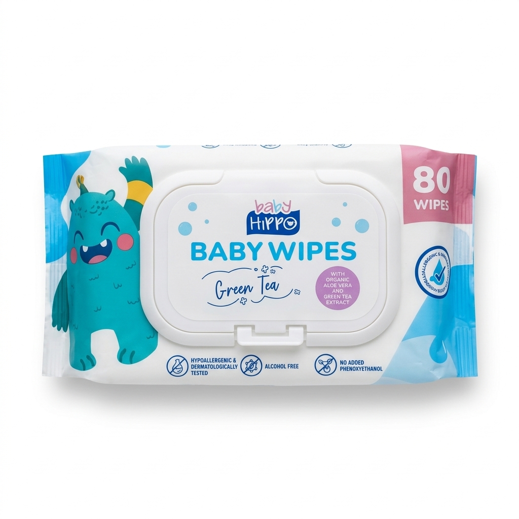 BABY HIPPO BABY WIPES 2X80S GREEN TEA