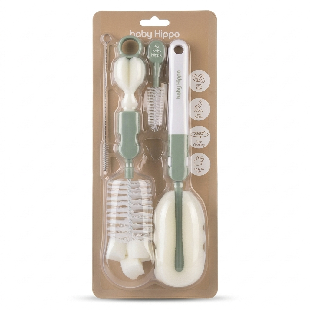 BABY HIPPO BOTTLE BRUSH SET 5IN1