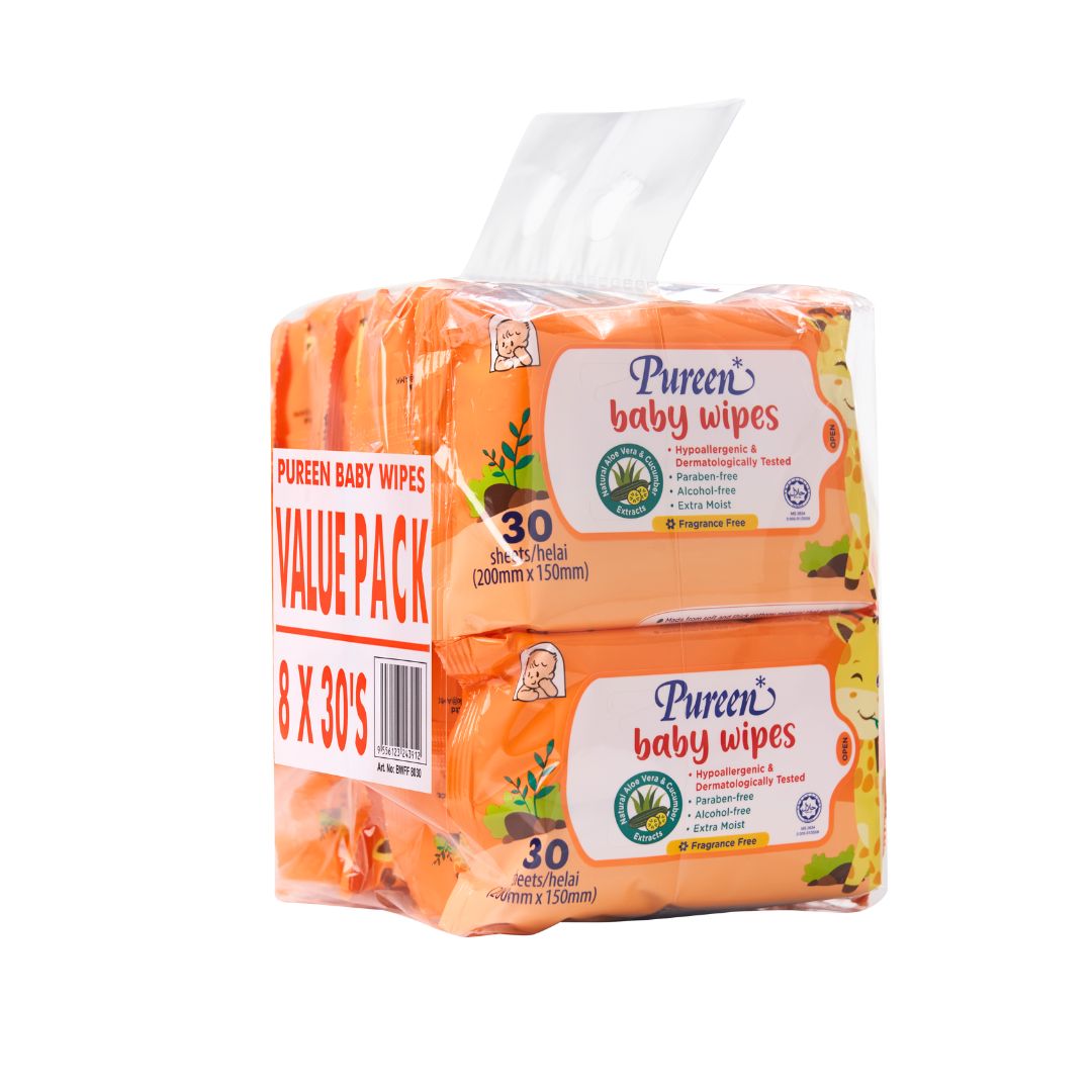 Pureen 8X30s Baby Wipes - Fragrance Free / Blue