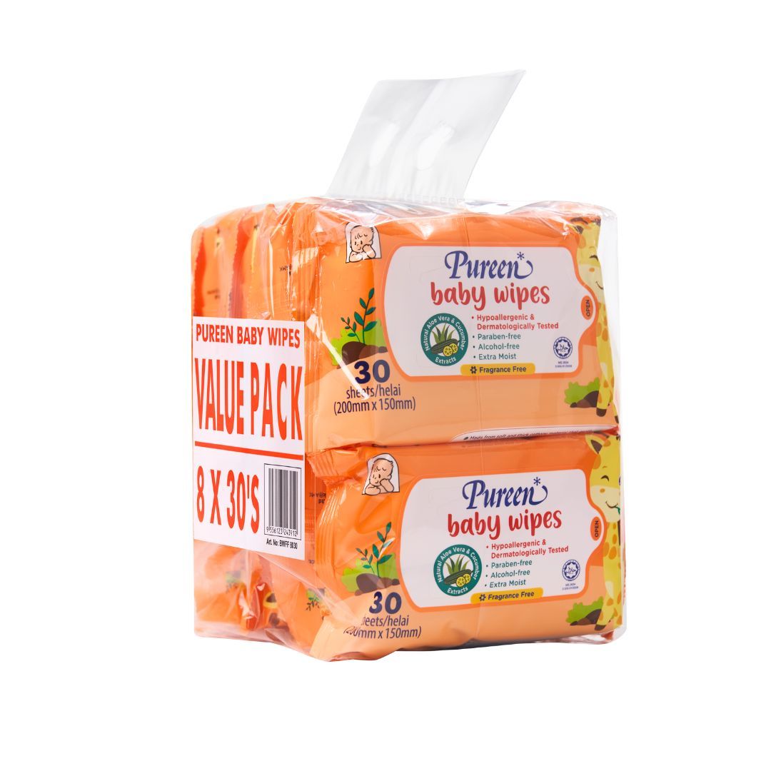 Pureen 8X30s Baby Wipes - Fragrance Free / Blue