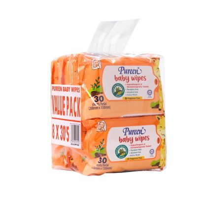 Pureen 8X30s Baby Wipes - Fragrance Free / Blue