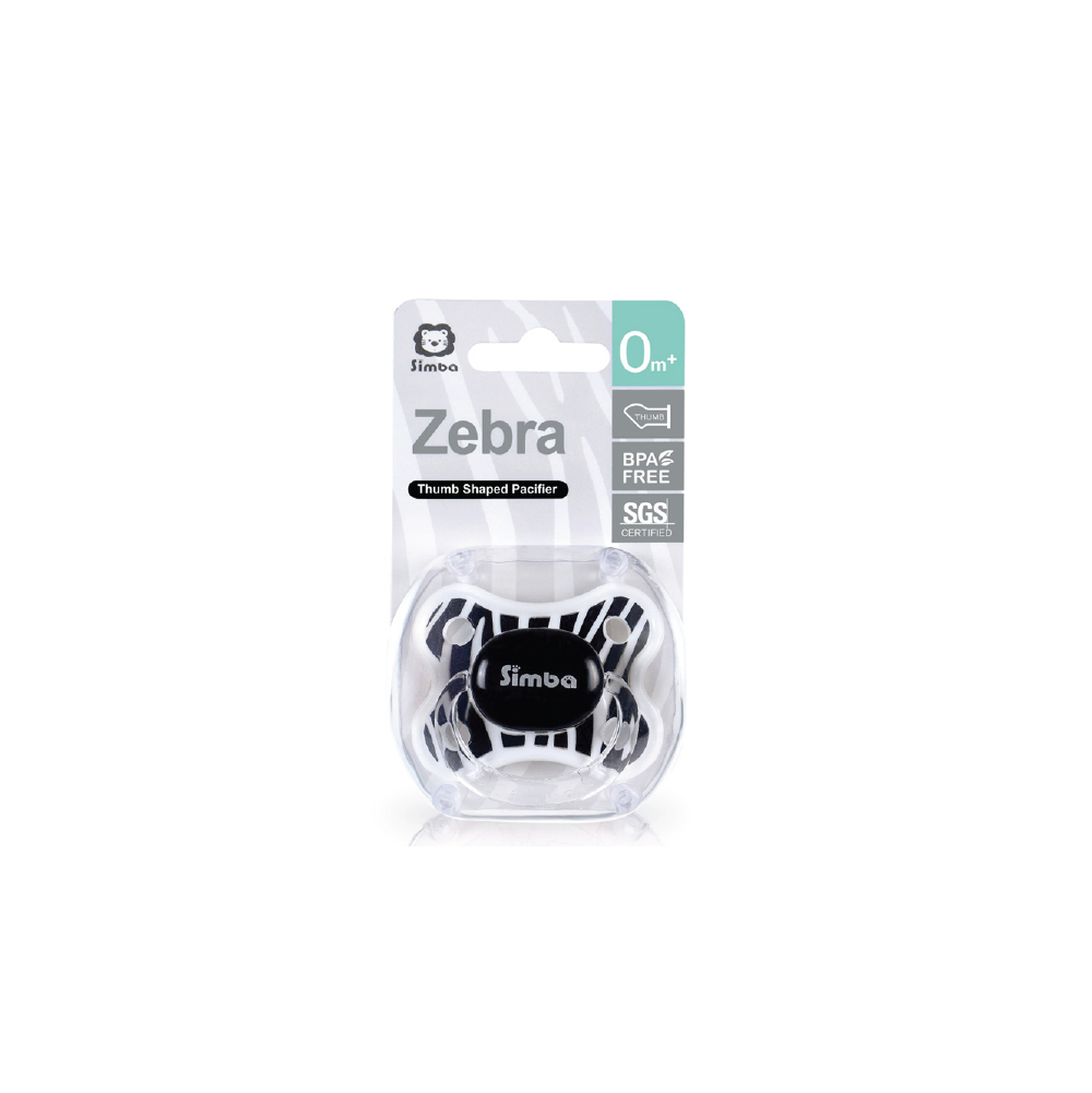 SIMBA ZEBRA THUMB SHAPED PACIFIER 6MTH+
