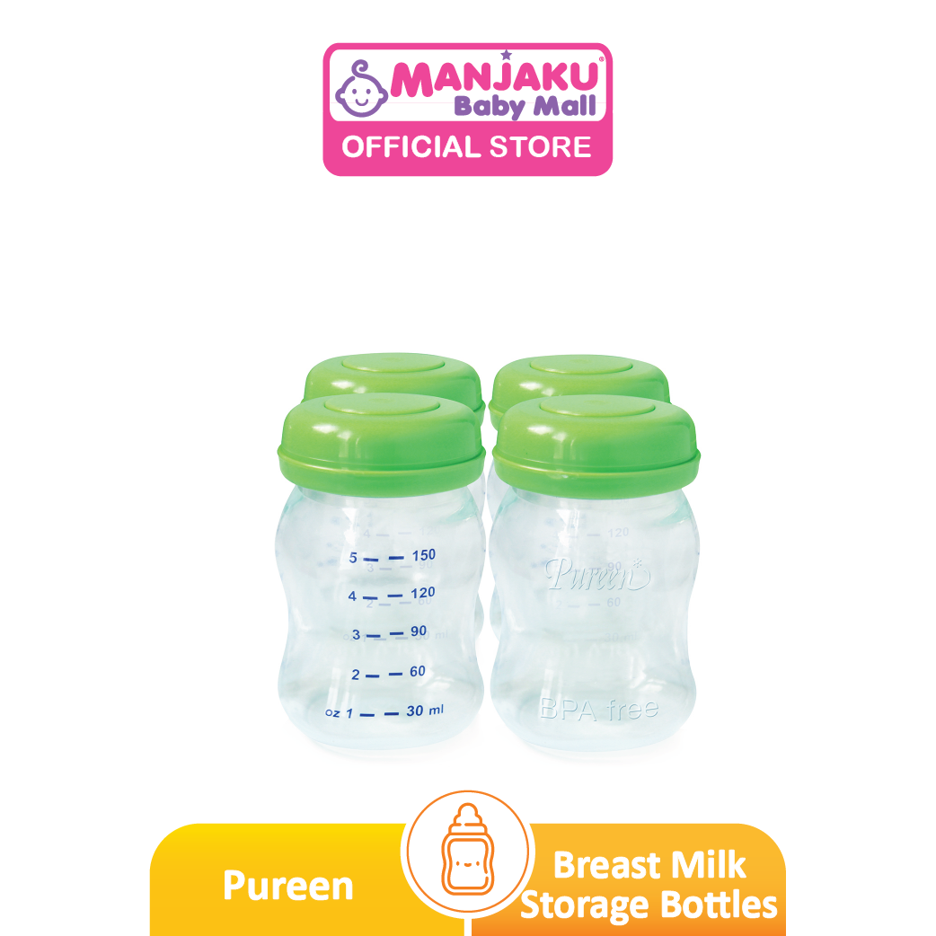 Pureen Wide Neck Milk Storage Bottles - 4 x 5oz / 150ml- Assorted Colors