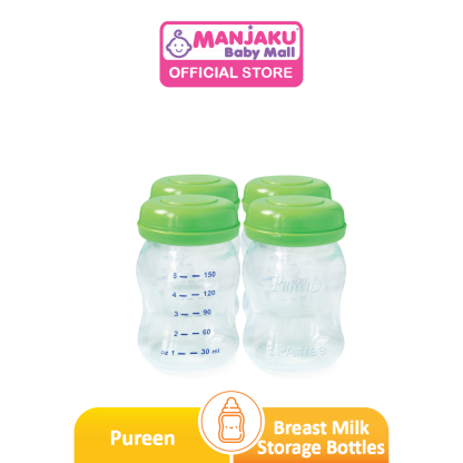 Pureen Wide Neck Milk Storage Bottles - 4 x 5oz / 150ml- Assorted Colors