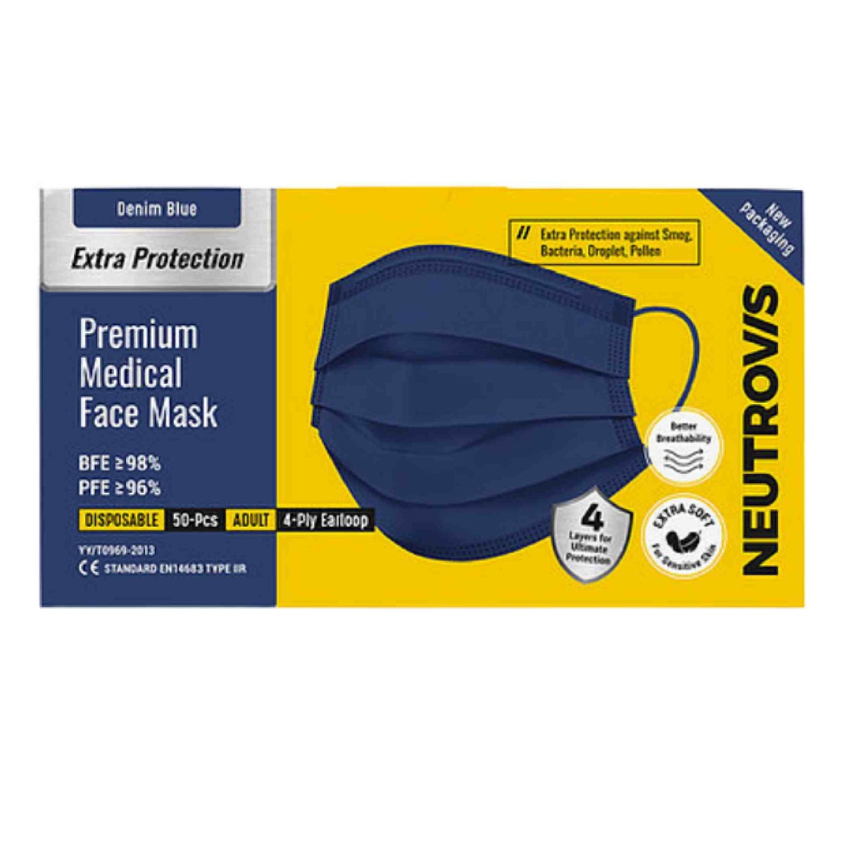Neutrovis Extra Protection Premium 4Ply Medical Mask  -Dark Blue (50's)