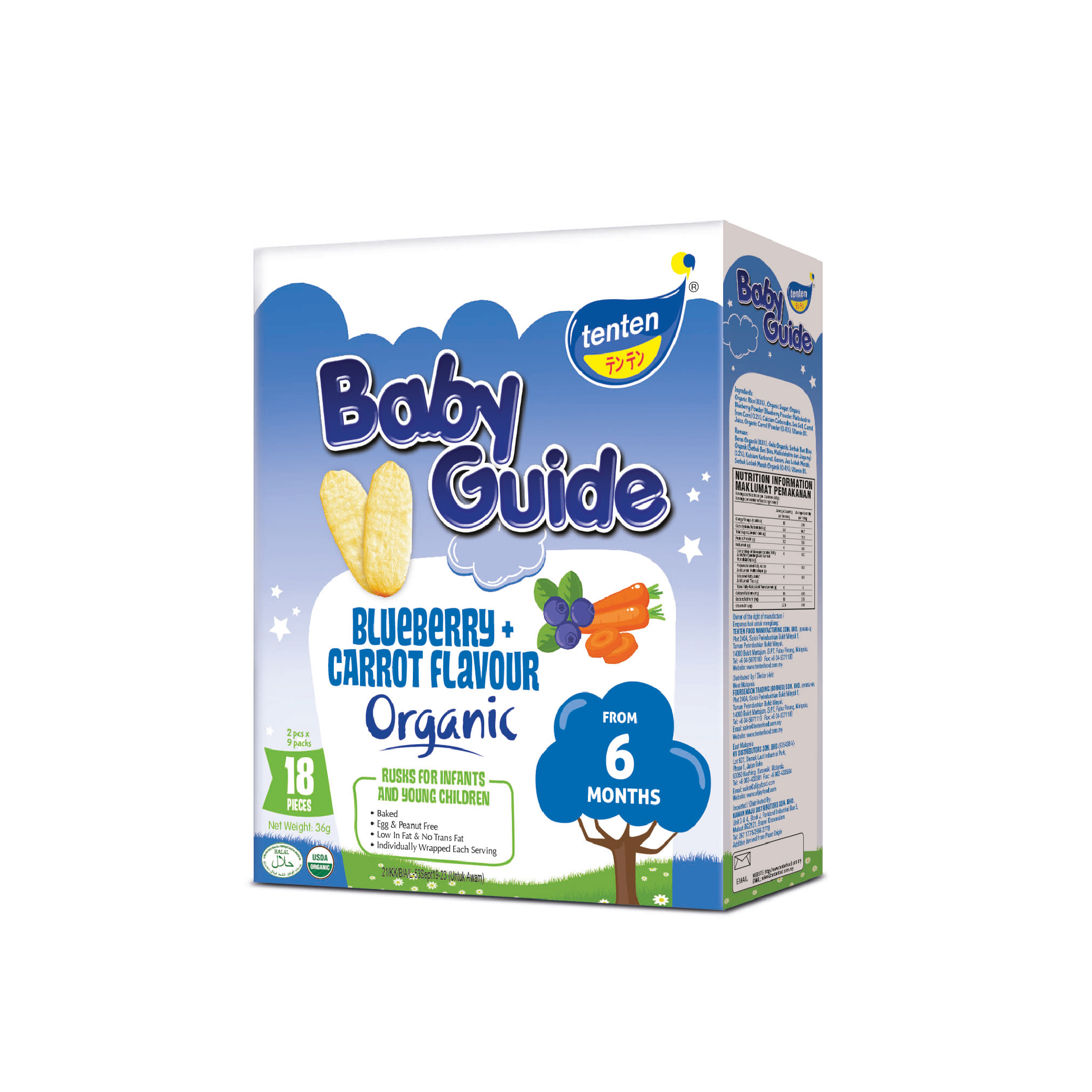 Tenten baby guide Organic 36g - Blueberry&Carrot