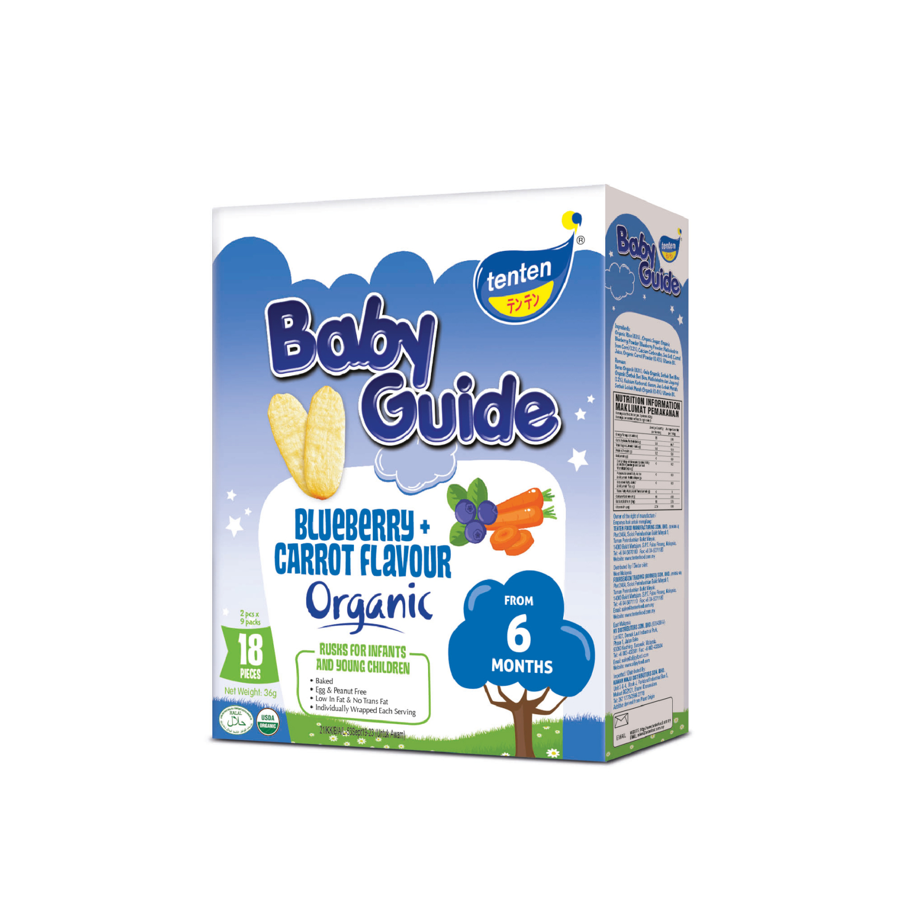 Tenten baby guide Organic 36g - Blueberry&Carrot