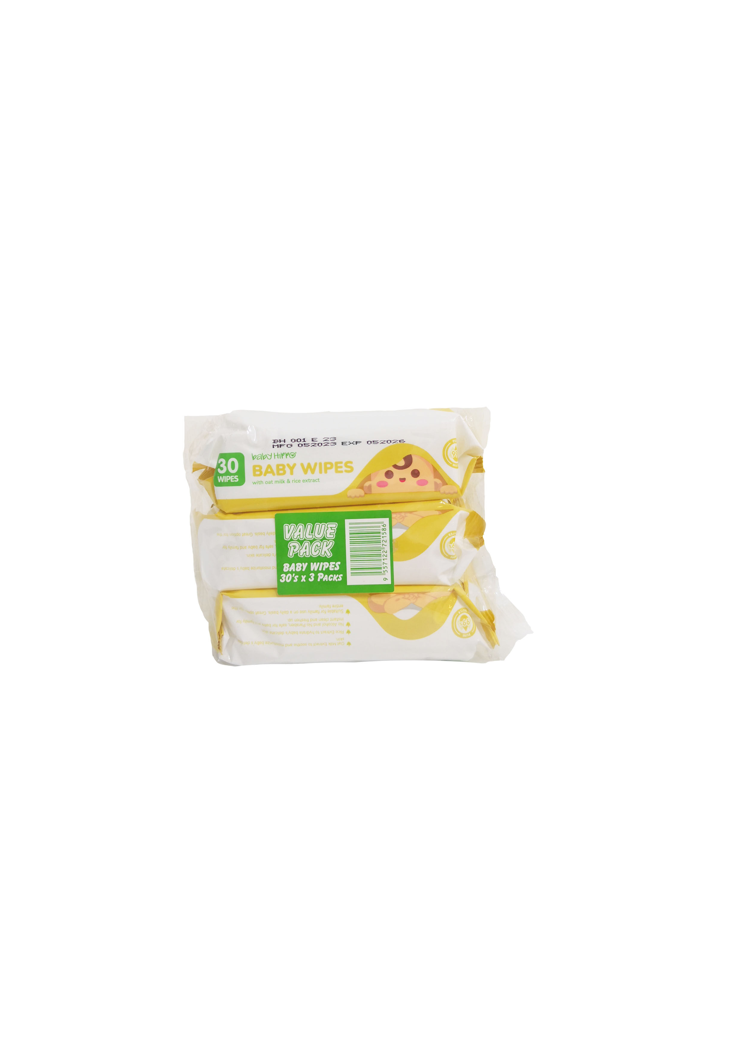 Baby Hippo Baby Wipes Milk - 3x30s