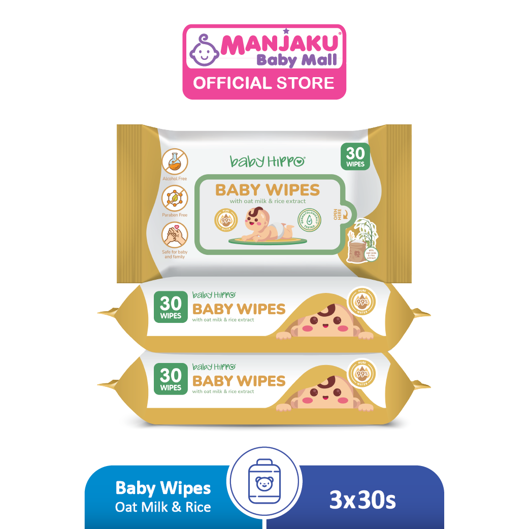 Baby Hippo Baby Wipes Milk - 3x30s