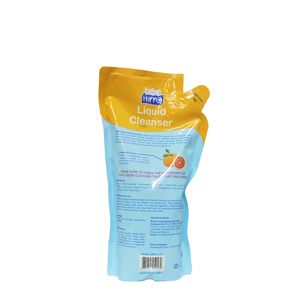 Baby Hippo Liquid Cleanser Refill Pack 600ml - Orange