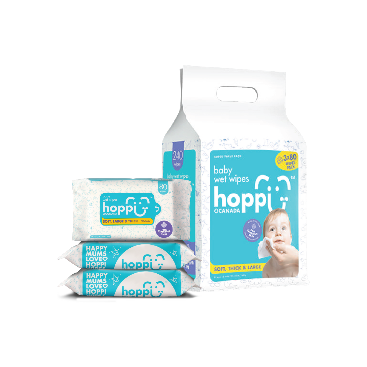Hoppi 3-In-1 Bundle Pack Baby Wet Wipes (80 sheet x 3)