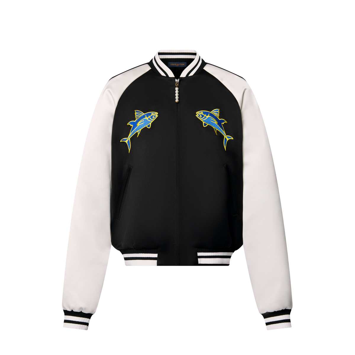 LV/ルイ・ヴィトンの男性用ラグランスリーブ・ジッパーフロント・魚のパターン・ベースボールジャケット