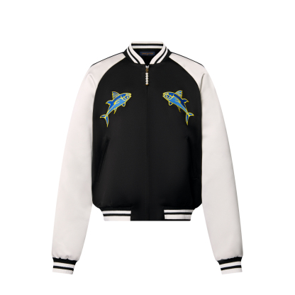 LV/ルイ・ヴィトンの男性用ラグランスリーブ・ジッパーフロント・魚のパターン・ベースボールジャケット