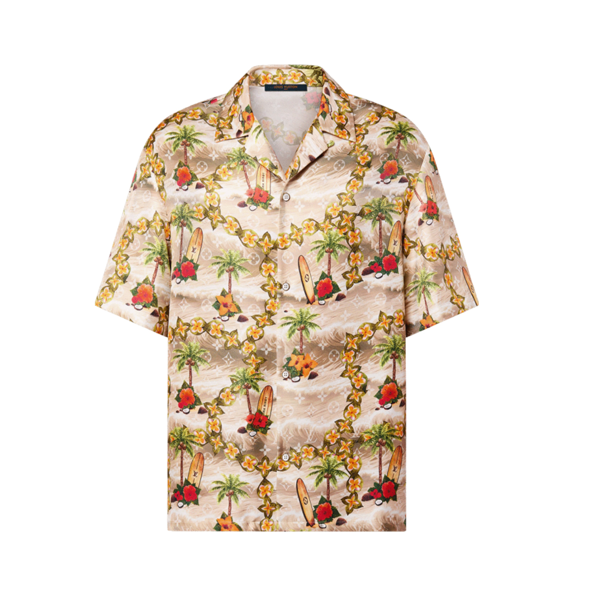 LV/ルイ・ヴィトンの新作男性用クラシック・レギュラー・カジュアル・プリント・シルク・ショートスリーブ・シャツ