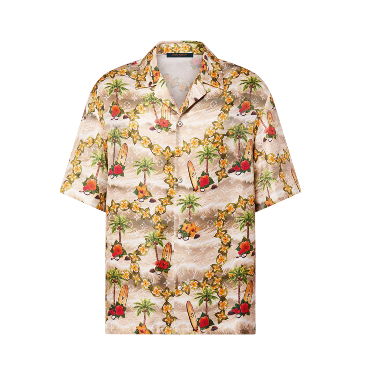 LV/ルイ・ヴィトンの新作男性用クラシック・レギュラー・カジュアル・プリント・シルク・ショートスリーブ・シャツ