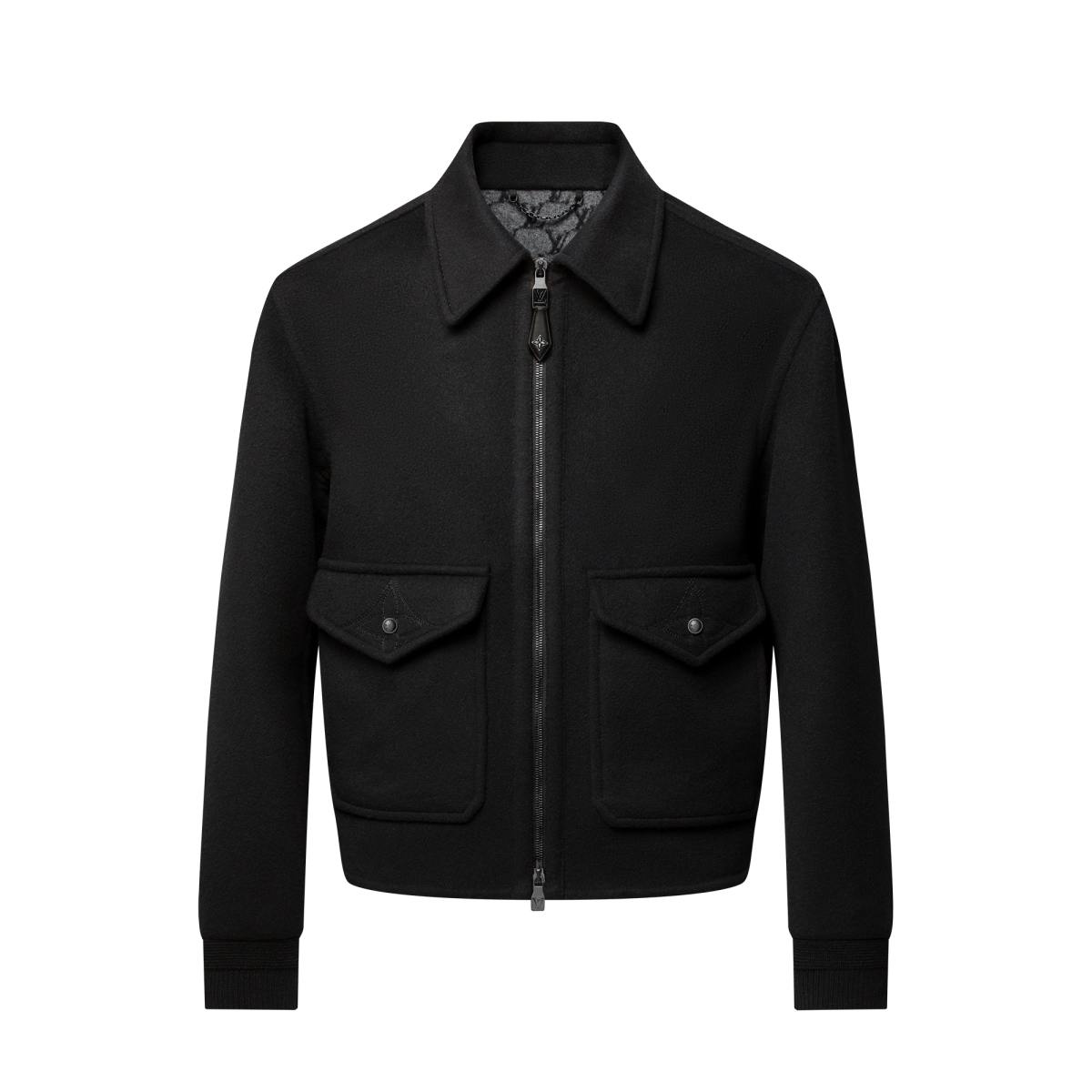 LV/ルイ・ヴィトンの男性用コート・ブラックウールシルク混紡・ジャカード織り・新作