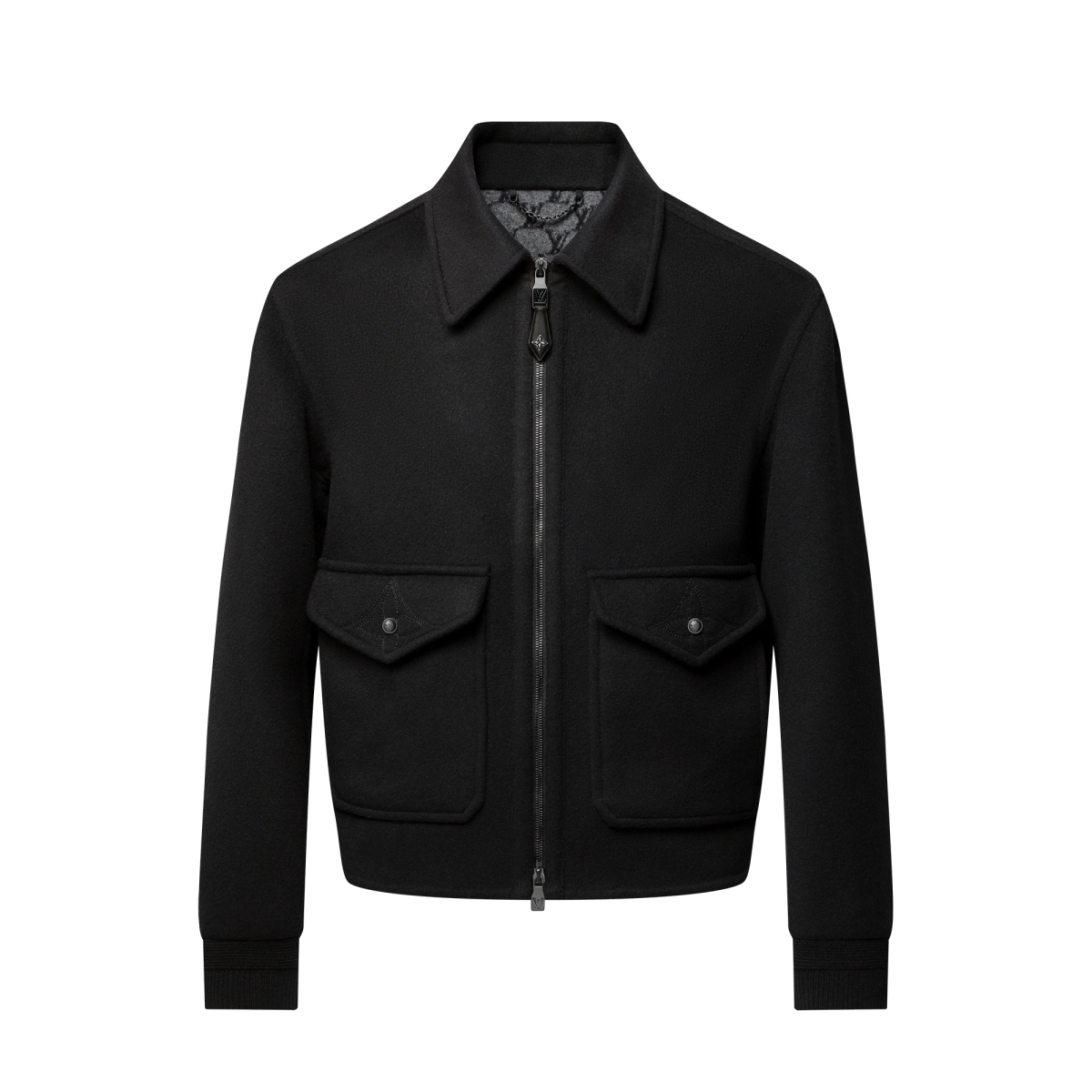 LV/ルイ・ヴィトンの男性用コート・ブラックウールシルク混紡・ジャカード織り・新作