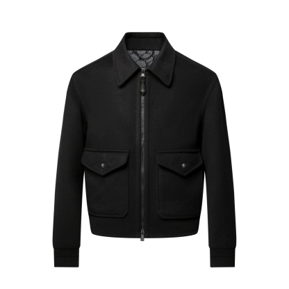 LV/ルイ・ヴィトンの男性用コート・ブラックウールシルク混紡・ジャカード織り・新作