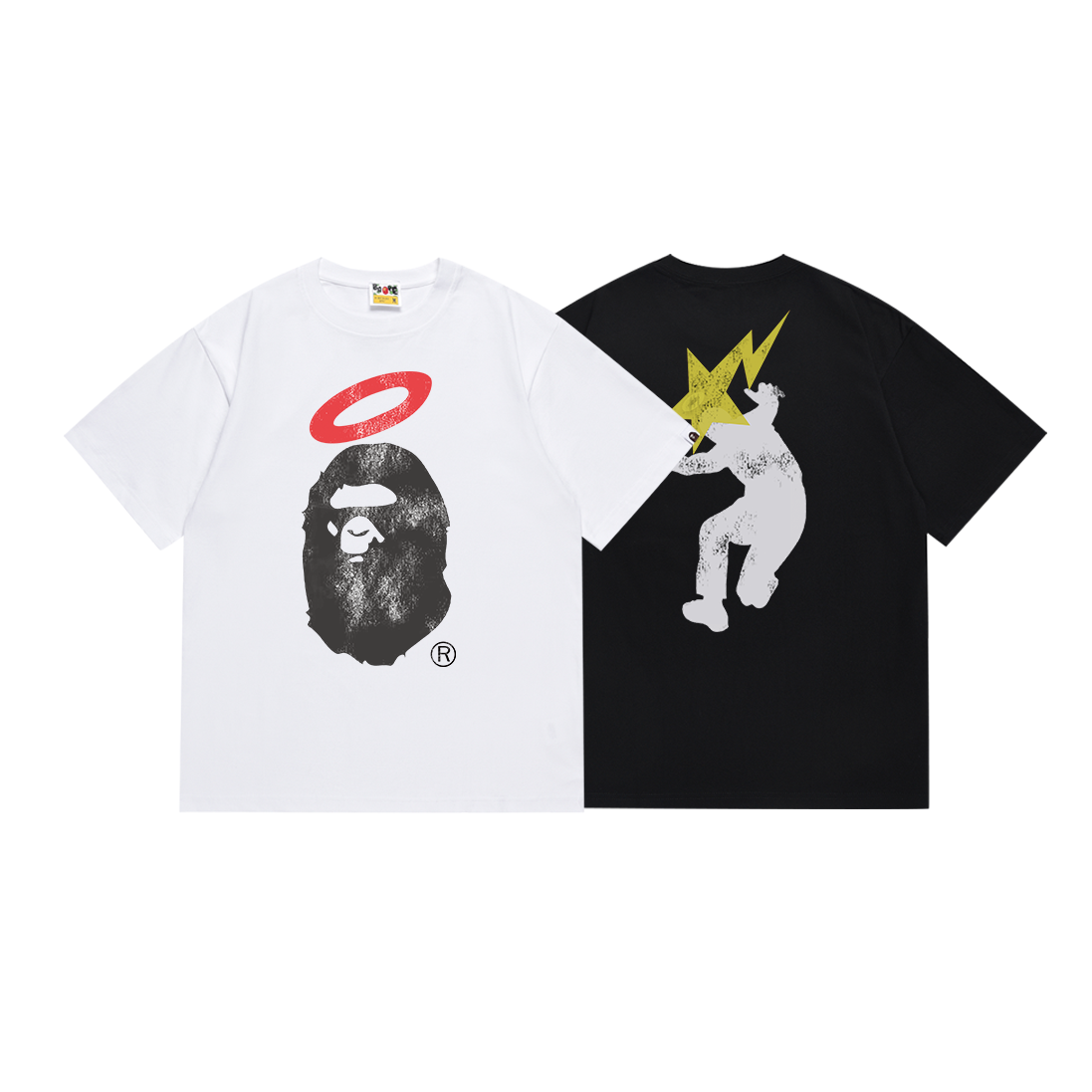 BAPE トレンディな新作猿の頭の迷彩柄プリント半袖Tシャツ 男女兼用 カップル ゆったり半袖シャツ トップス