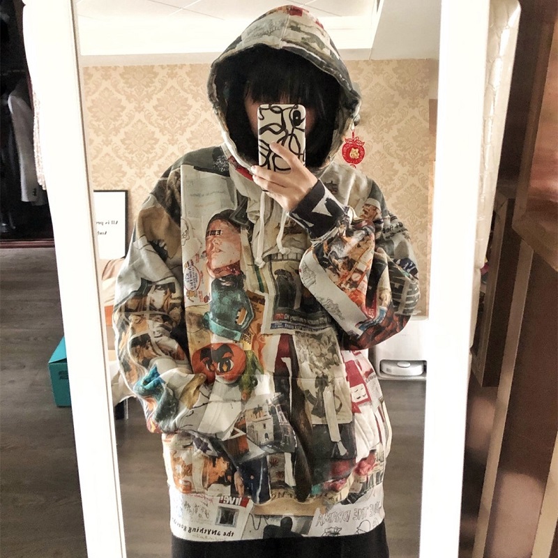 Supreme Dash's Wall Hooded コットン ルーズ パーカー ポスター グラフィティ スウェットシャツ