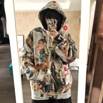 Supreme Dash's Wall Hooded コットン ルーズ パーカー ポスター グラフィティ スウェットシャツ