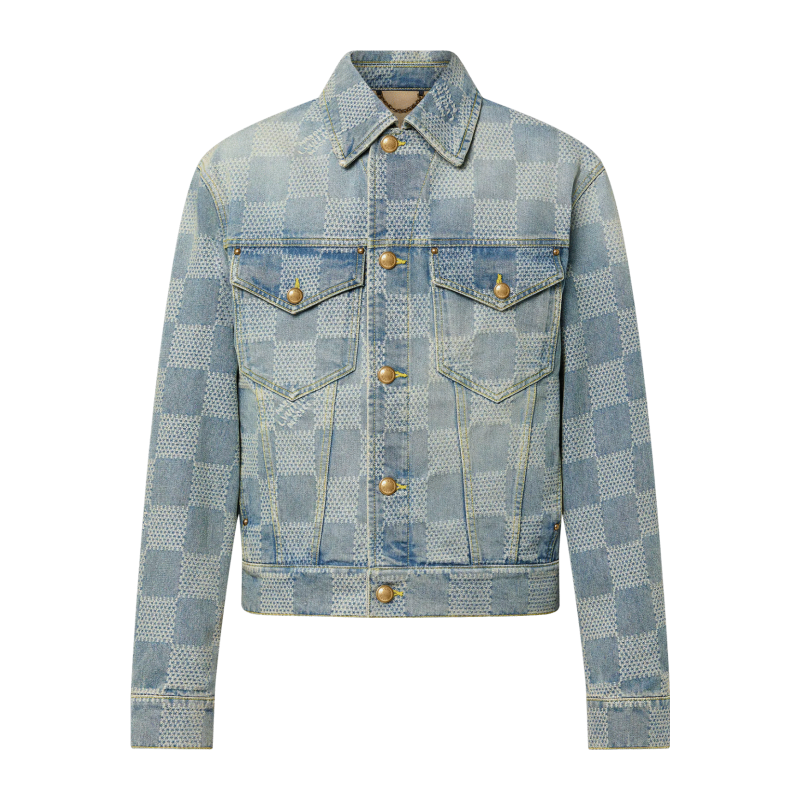 LV/ルイ・ヴィトンの男性用コート・ダミエ3Dジャカード・インディゴジャケット・サインボタン・新作