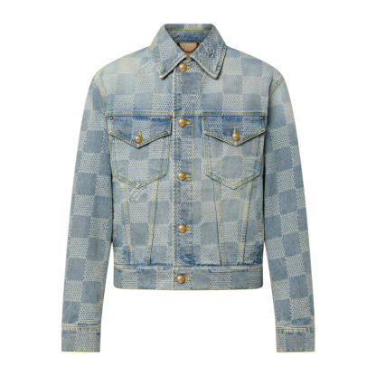 LV/ルイ・ヴィトンの男性用コート・ダミエ3Dジャカード・インディゴジャケット・サインボタン・新作