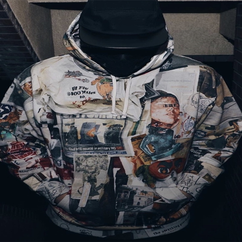 Supreme Dash's Wall Hooded コットン ルーズ パーカー ポスター グラフィティ スウェットシャツ