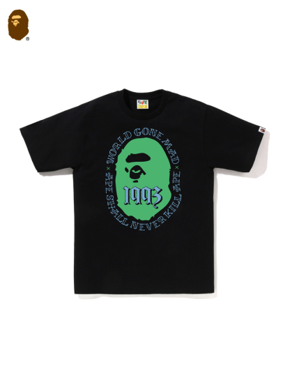 BAPE メンズ 春夏 コントラストカラー エイプヘッド デジタルレタープリント 半袖 Tシャツ