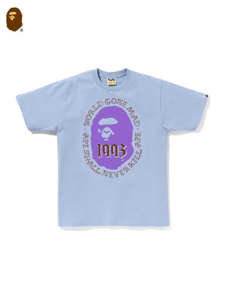 BAPE メンズ 春夏 コントラストカラー エイプヘッド デジタルレタープリント 半袖 Tシャツ