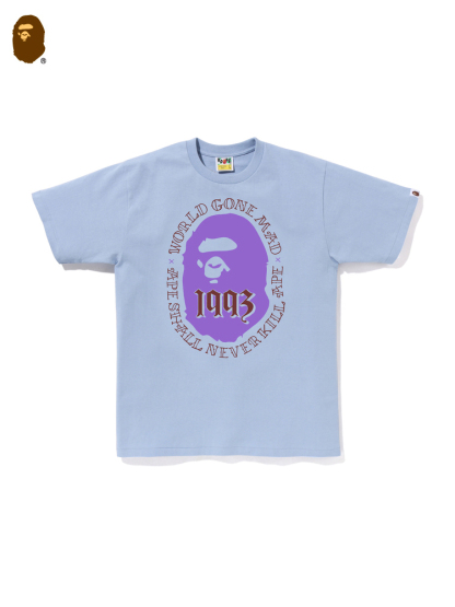 BAPE メンズ 春夏 コントラストカラー エイプヘッド デジタルレタープリント 半袖 Tシャツ