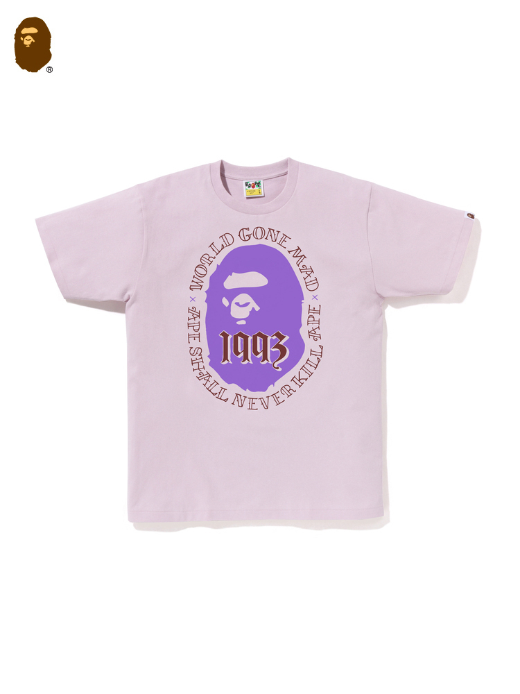 BAPE メンズ 春夏 コントラストカラー エイプヘッド デジタルレタープリント 半袖 Tシャツ