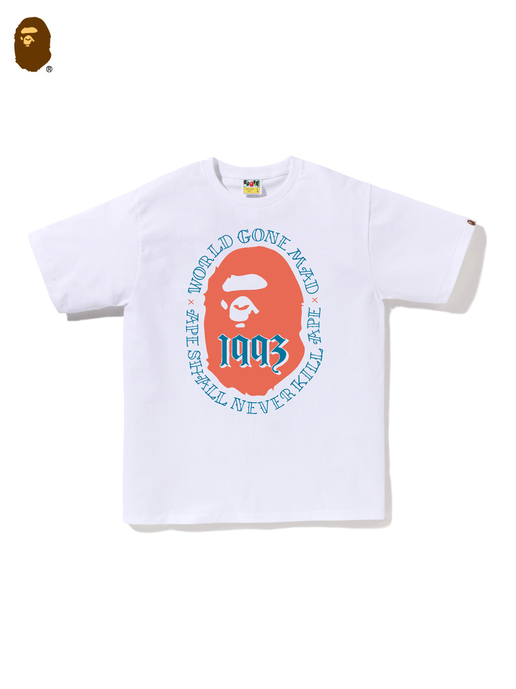 BAPE メンズ 春夏 コントラストカラー エイプヘッド デジタルレタープリント 半袖 Tシャツ