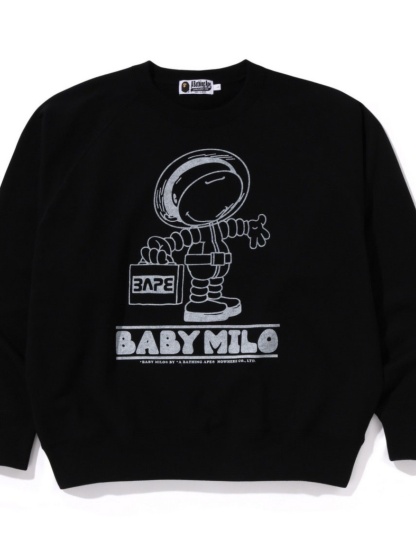 BAPE ラウンドネック スウェットシャツ スペースモンキー フロントとバックプリント ゆったり カジュアル