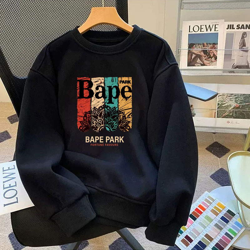 BAPE BEEN 長袖Tシャツ メンズ プリント ゆったり 新作 ラウンドネック スウェットシャツ メンズ 春秋 ボトムス シャツ トップス