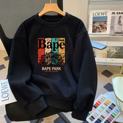 BAPE BEEN 長袖Tシャツ メンズ プリント ゆったり 新作 ラウンドネック スウェットシャツ メンズ 春秋 ボトムス シャツ トップス