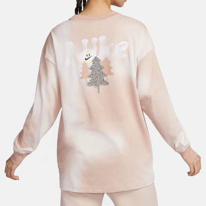 Nike/Nike レディース 新作 ゆったりフィット スマッジプリント ラウンドネック 長袖 T シャツ
