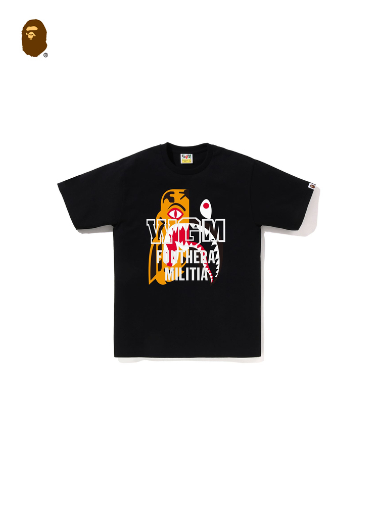 BAPE メンズ 秋冬 タイガーシャーク レター スタックプリント 半袖 Tシャツ