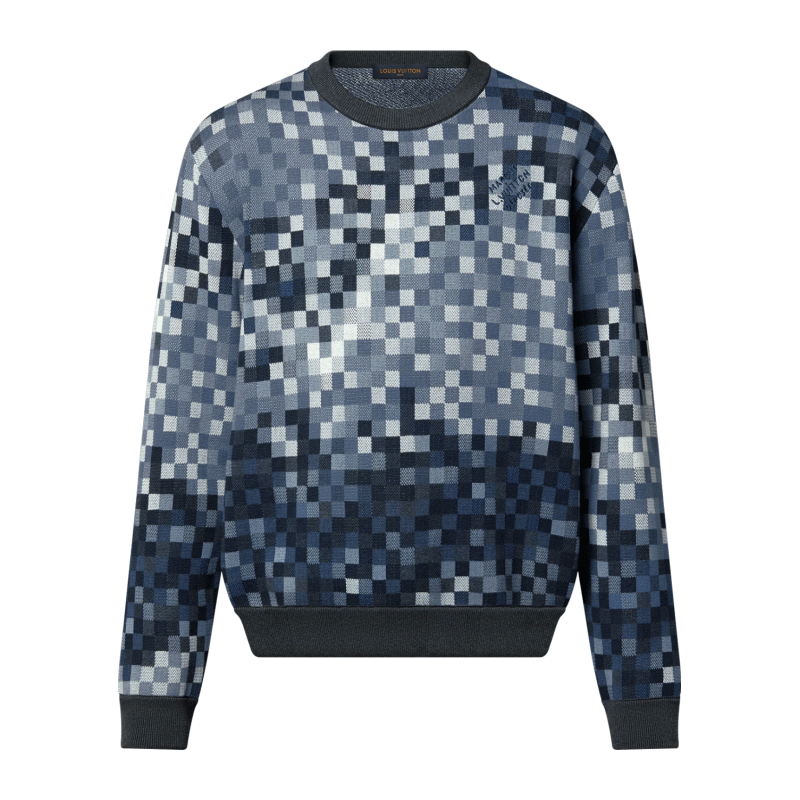 LV/ルイ・ヴィトン メンズ セーター ダモフラージュ柄 ジャカード織り コットン ラウンドネック 新品