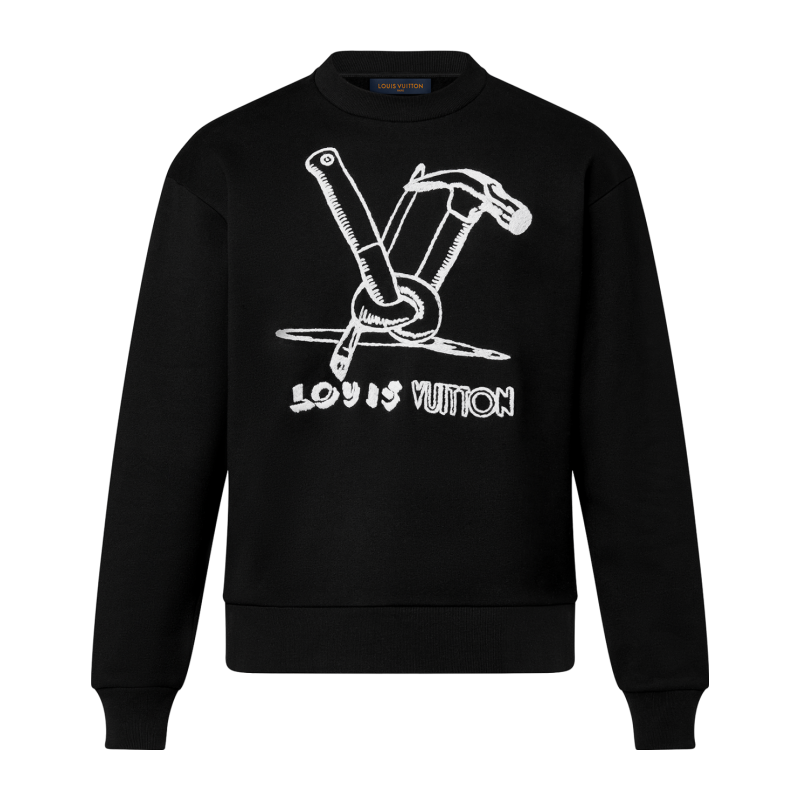 LV/ルイ・ヴィトン メンズ 手描きロゴ ソフト刺繍 ラウンドネック 長袖 コットン スウェットシャツ