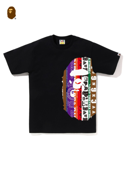 BAPE メンズ 春夏 スタンダード スクール チーム マルチパターン レターステッチ エイプヘッドプリント 半袖 Tシャツ