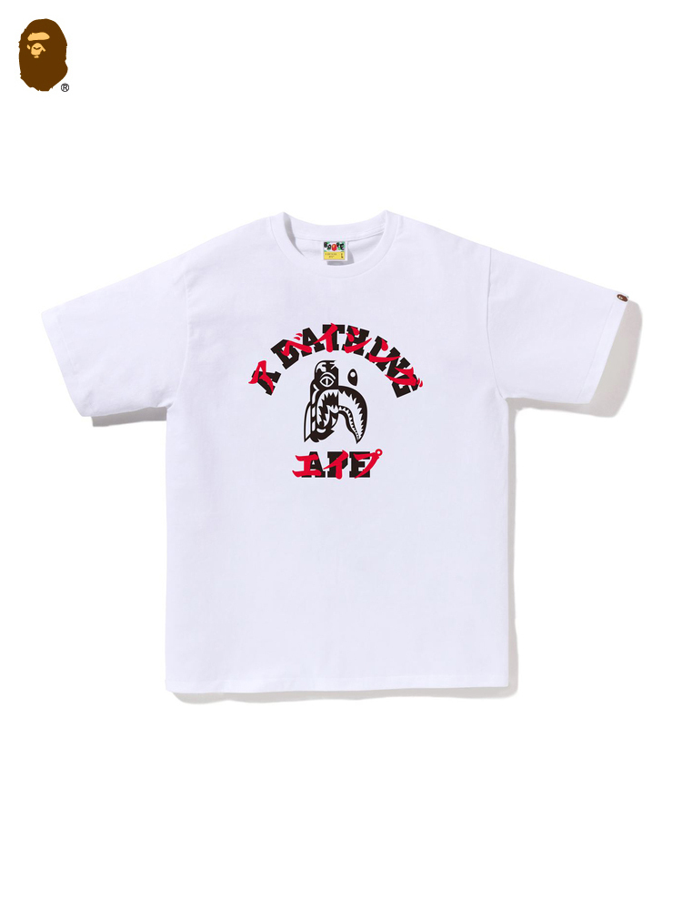 BAPE メンズ 秋冬 タイガーシャーク 日本語文字 積み重ねプリント 半袖 Tシャツ