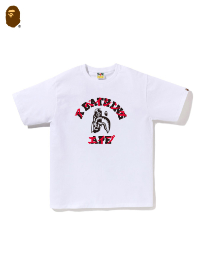 BAPE メンズ 秋冬 タイガーシャーク 日本語文字 積み重ねプリント 半袖 Tシャツ