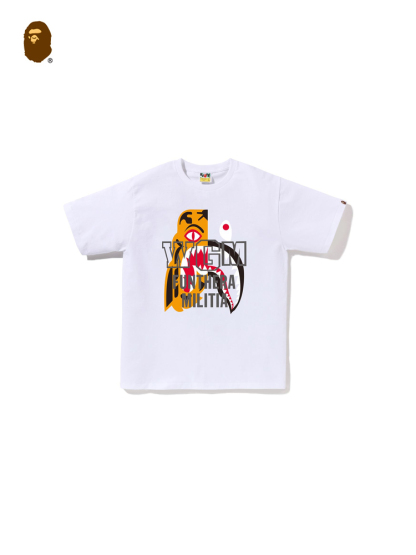 BAPE メンズ 秋冬 タイガーシャーク レター スタックプリント 半袖 Tシャツ