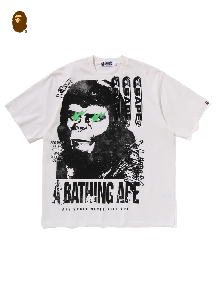 BAPE メンズ 25th 春夏 コントラストカラー スターロゴ 猿柄 プリント 半袖 Tシャツ