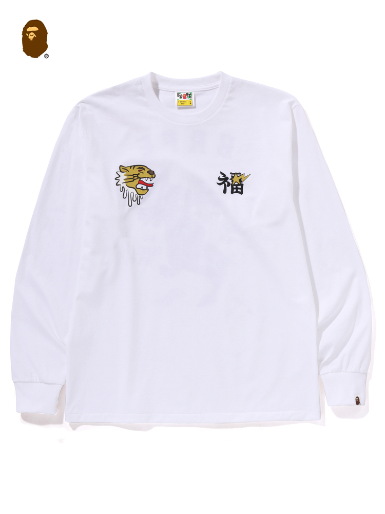 BAPE メンズ 春夏記念版 ドラゴン柄プリント 長袖Tシャツ
