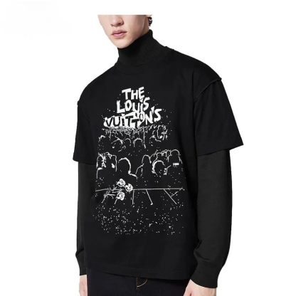 LV ルイヴィトン メンズ LV コンサート プリント ラウンドネック 半袖 ブラック Tシャツ